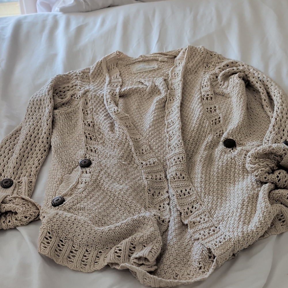 Anthropologie Angel Of The North Beige Knit Cardigan